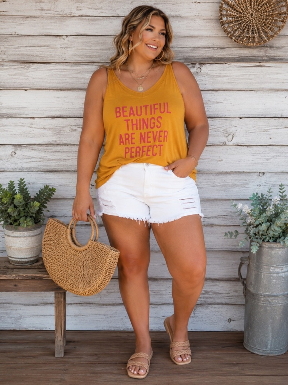 Marigold Graphic Tank Top - "Beautiful Things Are Never Perfect"